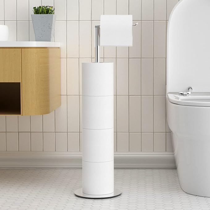 Freestanding Toilet Roll Holders for Bathroom Toilet Roll Storage, Stainless Steel Toilet Roll Holder Stand with Drawing Finish, Simple and Practical Toilet Roll Storage Dispenser