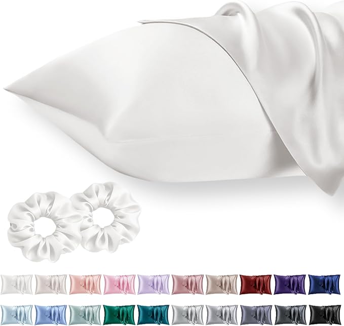 Vielit Standard Satin Pillowcase for Hair 2pc,Similar to Silk Pillow Cases,Easier Care Than Silk Pillowcase,Gifts for Women Men,Cream White,20x26 & Envelope Closure and 2 Satin Scrunchies