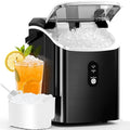 Nugget Ice Maker Machine with Self-Cleaning, 16KG/24H, Portable Countertop Ice Cube Maker with Handle, Basket & Scoop – Ideal for Home, Kitchen, Office, Camping, Stainless Steel, Black