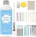 100ml Air Dry Clay Glaze and 29pcs Clay Tools Kit, Gloss Airdry Varnish Protects Pottery from Surface Wear, Pottery Tools Can be Used for Stippling, Carving, Molding(Gloss)