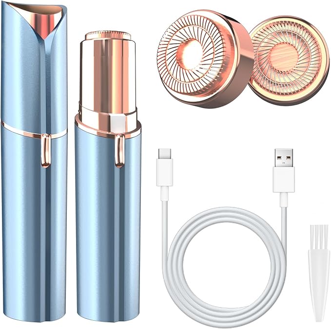 Facial Hair Remover for Women, Face Hair Trimmer with Two Replacement Blades, Rechargeable Women's Facial Shaver, Painless Lady Shavers for Women for Face Hair-Blue