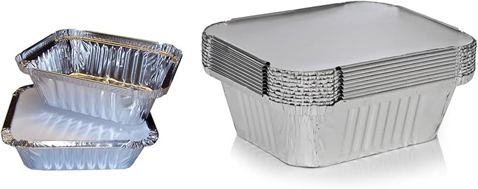 50 x Silver Foil Food Trays/Dishes/Containers & Lids - 120 x 145 x 49 mm (No.2)