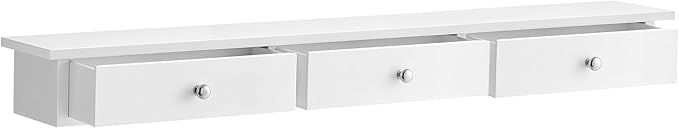SONGMICS LWS085W01 Floating Wall Shelf with 3 Drawers, Wall Storage Unit, 80 x 15 x 10 cm, for Hallway, Living Room, Bedroom, Kitchen, High Gloss Painting, White