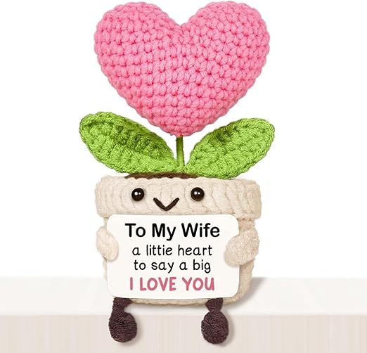 Valentines Gifts for Wife - Handmade Heart-Shaped Crochet Flower with Romantic Card, Gifts for Her Anniversary, Birthday, Engagement, Wedding, Wife Gifts from Husband, Presents for Wife