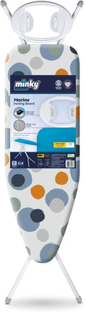 Minky Marine Ironing Board with 114 x 38cm Ironing Surface, Angled Iron Rest, Iron Board with Adjustable Height up to 94cm & Non-Slip Feet, Foldable, Made in the UK