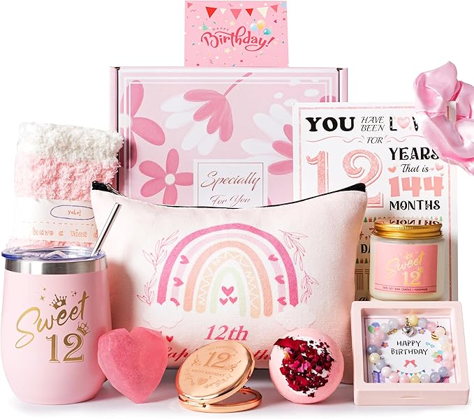 12th Birthday Gifts for Girls,Happy 12th Pamper Gift Basket Ideas for Daughter, Cute Unique Sweet 12 Year Old Birthday Hampers Presents for Her,Best Friend Niece,Granddaughter, Sister, Friend, Teens