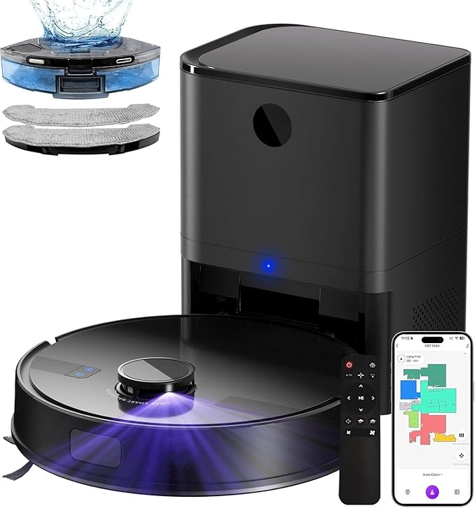 MONSGA MS1MAX Robot Vacuum with Mop, 5000Pa Strong Suction, Lidar Navigation Robotic Vacuum with 3.5L Self-Empty Station, 180mins Runtime, APP/Remote/Voice Control, for Hard Floors and Carpets