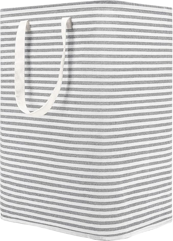 DOKEHOM 80L Freestanding Laundry Hamper with Handle, Collapsible Large Cotton Storage Basket for Clothes (Grey)