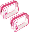 2pcs Clear Travel Toiletry Bag TSA Approved Quart Size Travel Bag Carry-on Liquid Cosmetic Pouch,Transparent Plastic Airport Security Toiletries Bags（Pink）