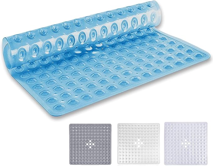 MOONLIGHT20015 Square Shower Mat Non Slip Anti Mould - 53x53cm Rubber Bath Mat PVC Shower Mats for Inside Shower with Strong Suction Cups Grip and Drain Holes - Soft Touch Machine Washable (Blue)