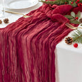 Sioloc 1 Pack Burgundy Red Cheesecloth Table Runner Summer Decor 90cmX300cm Boho Gauze Runner for Fall Autumn Halloween Decor Wedding Party Baby Bridal Shower Engagement