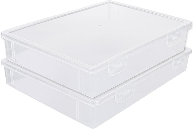 ASelected A4 Transparent Plastic Craft Storage Boxes with Lids for Art Supplies 2Pcs Clear Boxes Storage, 3.6 Litre Volume Plastic Organiser for Paper, Seed, Cards, Picture, Craft