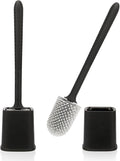 Canvint Silicone Toilet Brush Set, 2 Pack Deep Cleaning Brush with Quick Drying Holder, Flexible Long Handle (Black)