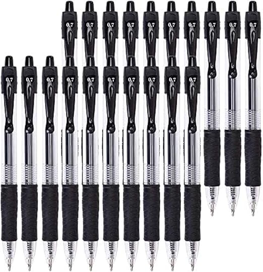 Gel Pens, 0.7mm Retractable Rollerball Pens Black ink Smooth Pens for Adult Writing Note Taking Office Supply, Pack of 20