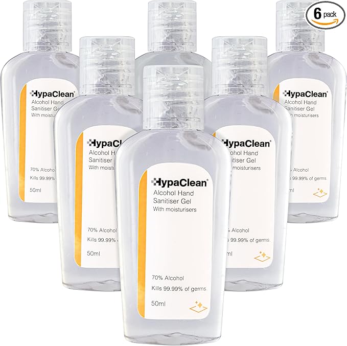 Safety First Aid Group HypaClean Antibacterial Alcohol Hand Gel 50ml Travel Size, Pack 6