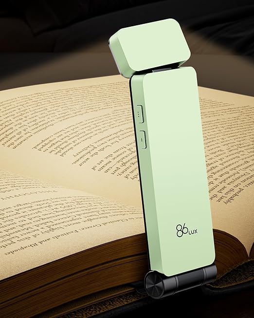 86lux Reading Light, Rechargeable Reading Light, Ultralight LED Light with 3 Amber Colors and Stepless Dimming for Reading at Night for Book Lovers, Kids, Pastel Green[Energy Class A]