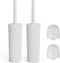 Toilet Brush, 2 Pack Toilet Brushes & Holders Sets with Plastic Handle and Soft Flexible Bristles, 4 Toilet Brush Heads for Bathroom Toilet-Ergonomic, Elegant, Durable Loo Brush (White)