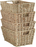 VonHaus Seagrass Storage Baskets, Set of 4 Hand-Woven Display Hampers - Bathroom Storage Baskets for Shelves - Nesting Natural Woven Seagrass Organiser w/Handles for Bedroom & Home Office