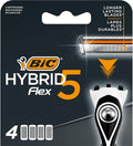BIC Hybrid 5 Flex Men's Shaver Refills with 5 Moveable Nano-Tech Titanium Coated Razor Blades - Box of 4 Cartridges