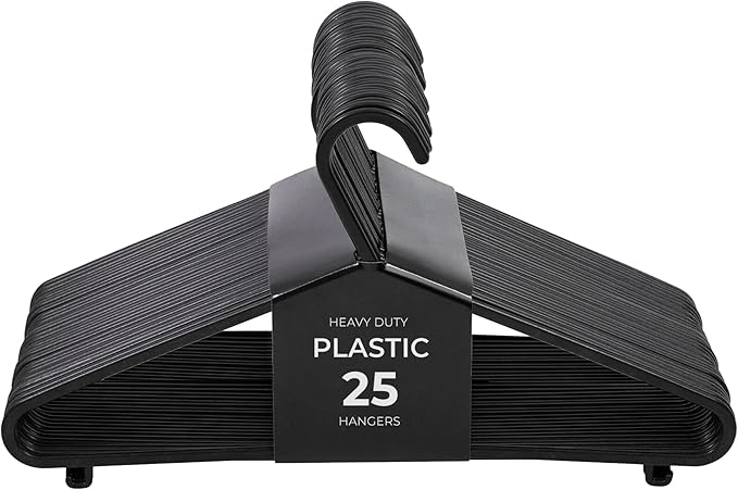 Roe Tenpo Coat Hangers, 25 Pack, Black | Adult Plastic Clothes Hangers for Clothes | Durable & Lightweight | Non-Slip, Space-Saving Design for Shirts, Jackets, Trousers & More (25 Pack)