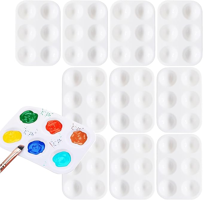 10pcs Paint Mixing Palette Tray,Paint Tray Palettes,Plastic Rectangular Palette with 6 Wells,Mini Watercolor Palette Paint Tray Plastic Paint Pallets for Kids Adults DIY Craft Art Painting(8.5x12cm)