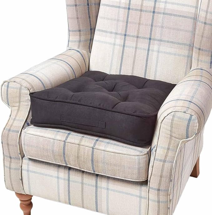 HOMESCAPES Black Armchair Booster Cushion Large Firm 50 cm Square Seat Pad with Supportive 10 cm Thick Lift Luxury Soft Touch Faux Suede Cushion For The Elderly, Post-Operative and Pregnancy