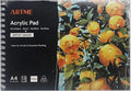 ARTME A4 Acrylic Pad Landscape x 12 Sheets/ 400gsm Extra Heavyweight/Cold Pressed/Acid Free, Premium Quality Drawing Paper for Acrylic and Gouache