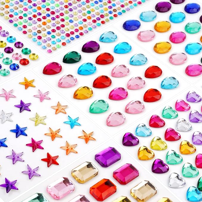 Vicloon 939Pcs Crystal Rhinestone Stickers, 9 Sheets Self Adhesive Bling Rhinestone Jewels Sticker, 6 Styles Gem Stickers for DIY Craft Cards Face Makeup Embellishment Diamond Gem Decorations