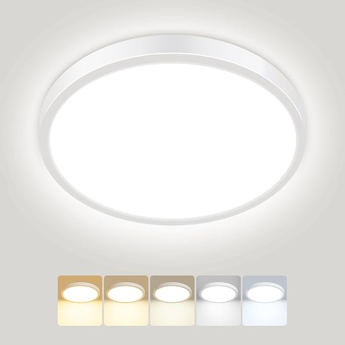 Peasur Bathroom Light, 3000K/3500K/4000K/5000K/6500K 5 Color Temperature LED Ceiling Light, 15W 1500LM, IP54 Waterproof, Round, Small, Modern, Flush Ceiling Light for Bathroom, Kitchen, Bedroom, White[Energy Class E]