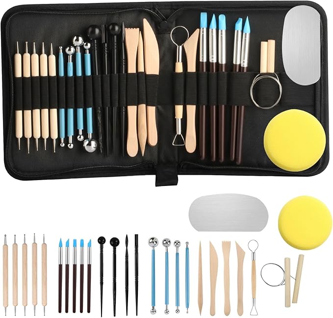 27 Pcs Polymer Clay Tools Sculpting, Pottery Tools for Clay Sculpting Toolss, Air Dry Ceramic Pottery Modeling Sculpture Modelling Carving Tool Kit, DIY Art Crafts Accessories, with Carrying Case