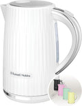 Russell Hobbs Electric Kettle (Hot Water, Tea or Coffee, 1.7L, Push to open lid, Perfect pour spout, Removable washable filter, Illuminated switch, Chrome accents, White, 3000W) Eden 27360