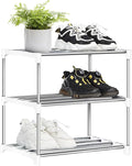 3 Tier White Shoe Rack - Slim Stackable Small Shelf Shoe Storage Organizer for Hallway, Bedroom and Entryway Space Saving