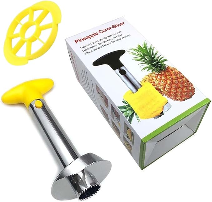 YUSHOW Pineapple Corer and Slicer Tool Combo，Premium Stainless Steel Pineapple Corer Remover，Stainless Steel Decorer Fruit Knife,Easy Core Remover，Easy Clean for Dishwasher Safe (Yellow)