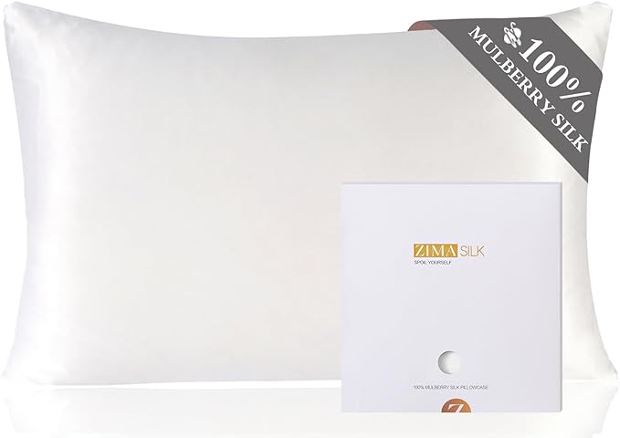 ZIMASILK 100% Mulberry Silk Pillowcase for Hair and Skin Health, Both Sides 19 Momme Premium Grade 6A Silk, Soft & Smooth, 600 Thread Count, with Hidden Zipper, 1pc (Standard 50x75 cm, White)