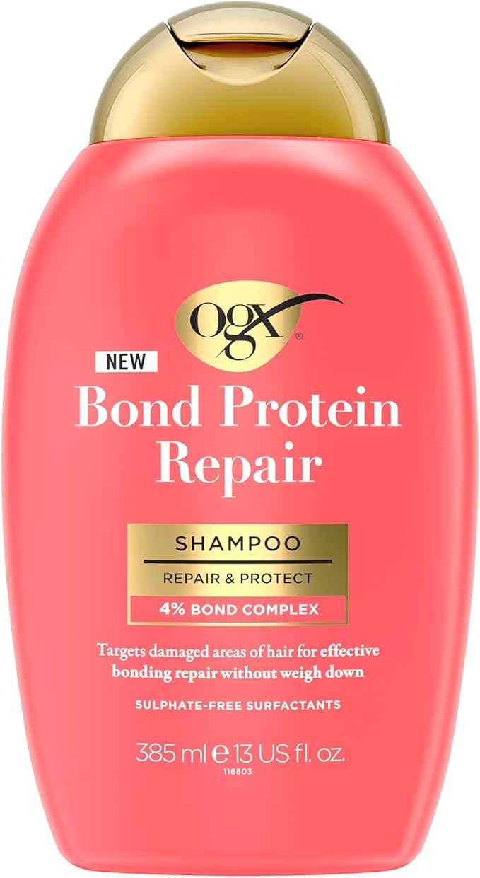 OGX Bond Protein Repair Shampoo, Repair & Protect, with 4percent Bond Complex, Targets Damaged Areas of Hair for Effective Bonding Repair without Weighing It Down, Sulfate Free, 385ml