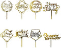 OWill 8 Pcs Happy Birthday Cake Toppers Acrylic Cake Toppers Cake Decoration Party Supplies for Children or Adults Various Cupcake Topper (Gold)