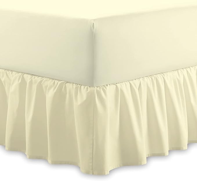 Plain 100% Egyptian Cotton Fitted Valance Sheet | Easy Care 16" / 40cm Extra Deep Frilled Valance Fitted Bed Sheet - Machine Washable - Single Double King Size (Cream, Double)