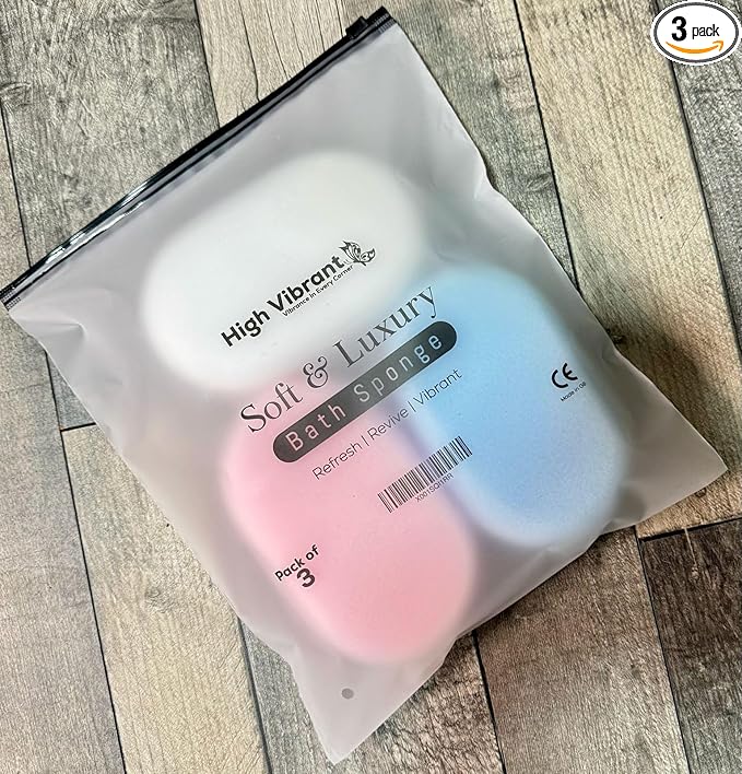 Luxury Bath Sponges Pack of 3 – Soft Exfoliating Sponge for Body, Multipurpose Shower Sponges for Women & Bath Sponges for Adults & Men, High-Absorbent Massage Body Sponge