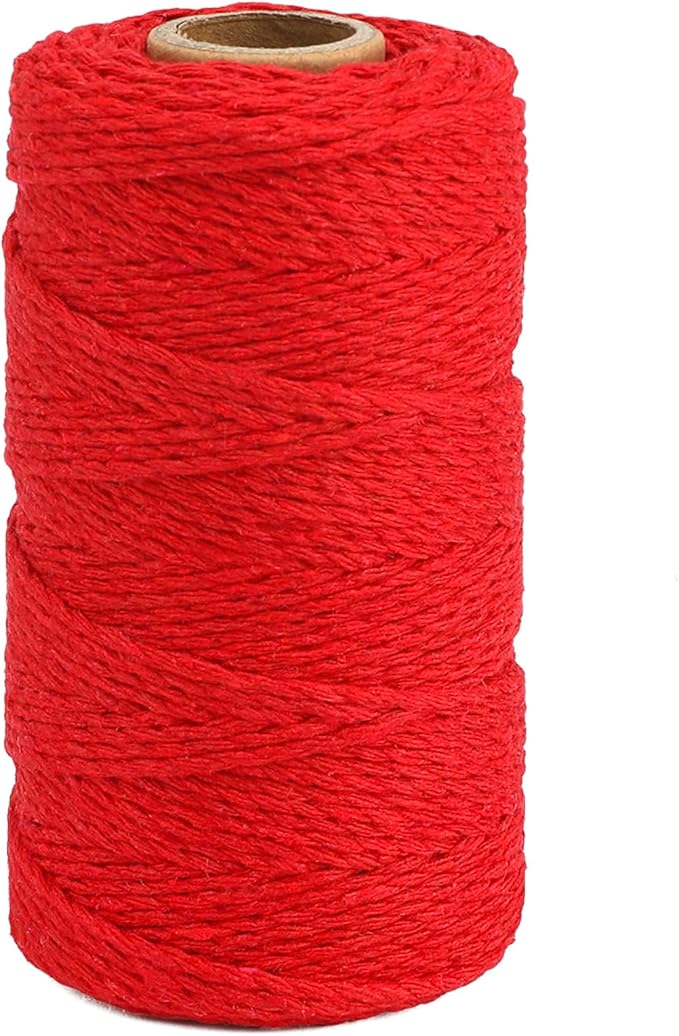 G2PLUS Red Cotton String Twine, 100M Gift Wrapping Bakers String, 2MM Handicrafts Decorative Cord Twine for DIY Gift Decorations