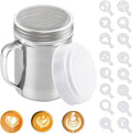 Powder Shaker Stainless Steel Chocolate Powder with Fine Mesh Sieve Sifter Icing Sugar Duster with Handle and Lid with 16 Moulds for Cappuccino Cocoa Creams Coffee Spice