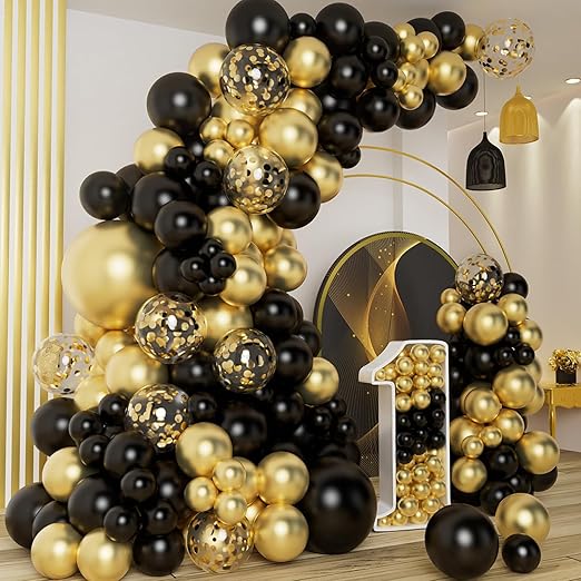 Black and Gold Balloon Arch Kit - 109pcs Balloon Arch Kit with Gold Black Balloons Confetti Birthday Balloons for Happy New Years Eve Decorations 2026 Birthday Party Decoration Wedding Graduation