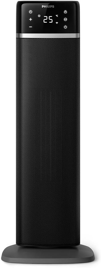Philips 5000 Series Energy Efficient Connected Tower Fan Heater, 2000W, up to 50% energy savings, temperature display, 5 safety features, 4 modes, 60° oscillation, quiet, black & dark grey (CX5120/11)