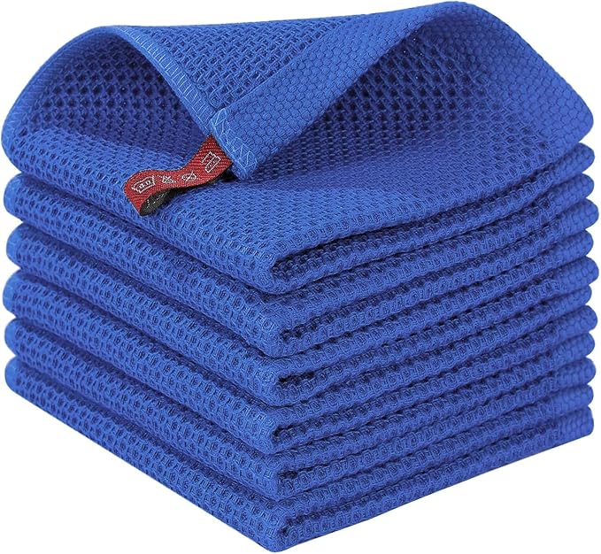 100% Cotton Kitchen Cleaning Cloths, Highly Absorbent Soft Dish Cloths, Quick Drying Kitchen Accessories for Washing Up, Pack of 6, 30 x 30 cm, Blue