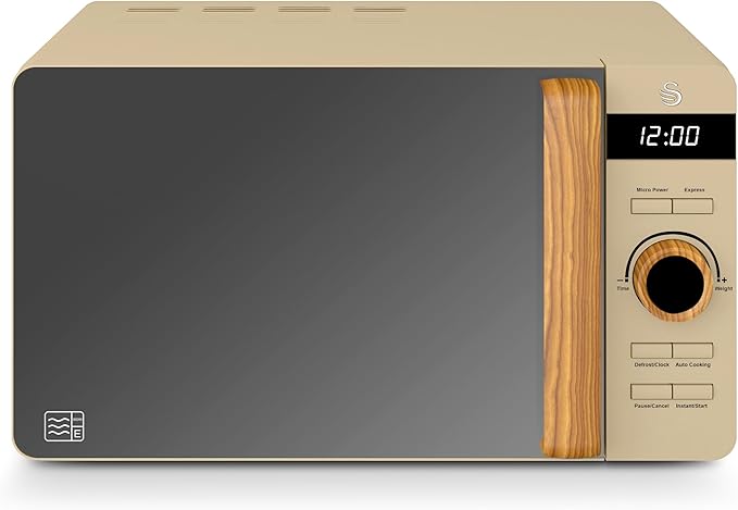 Swan SM22036LOAT Nordic Digital Microwave with 6 Power Settings, 60 Minute Timer, LED Display and Defrost Mode, 20L, 800W, Oatmeal