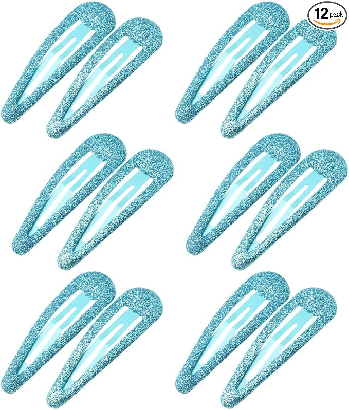 Glitter Hair Snap Clips - Metal Hair Clips Colorful Glitter Sequin Hair Clips Barrettes Hair Styling Accessories for Toddlers Kids Girls Women, Blue *12