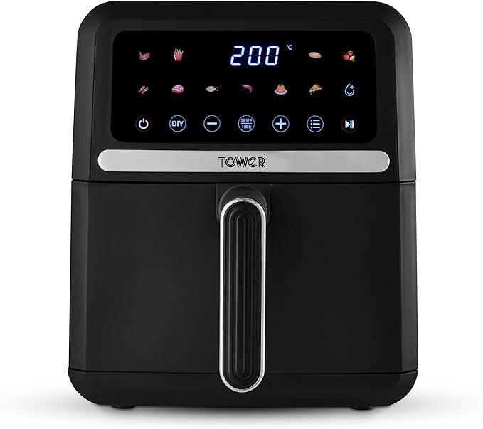 Tower T17186 Vortx Digital Air Fryer with Digital Colour Display, 11 Pre-set Cooking Options, Space Saving Design, 1500W, 5L, Black