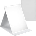 OWLKELA 16x12cm Portable Folding Mirror, Super HD Compact Makeup, White PU Leather Travel, Free Standing Vanity, Tabletop Foldable