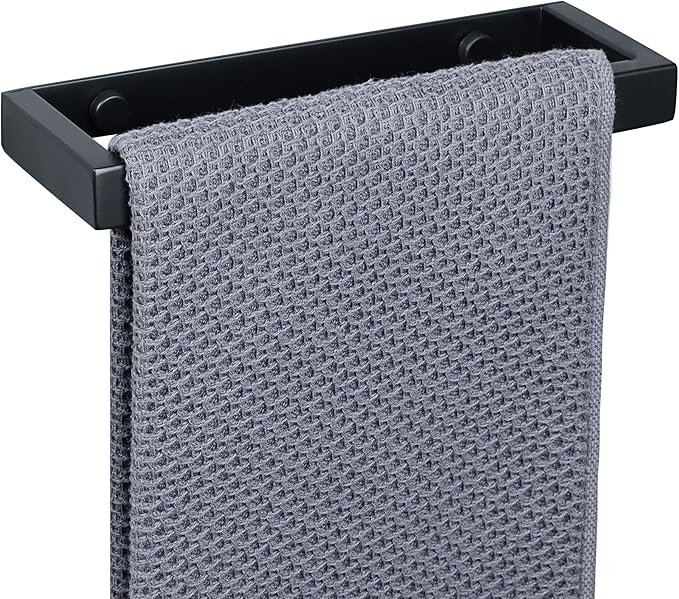SAYAYO Black Hand Towel Holder 20CM Self Adhesive & Screw Small Towel Rail Wall Mounted Towel Ring SUS304 Stainless Steel No Drilling for Bathroom, EGJF020-B-2023