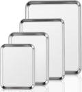 Baking Tray Set of 4, Essentials Stainless Steel Oven Sheet Sets, Rimmed Pan Baking Sets -Healthy & Non Toxic, Easy Clean & Dishwasher Safe (Large Size)