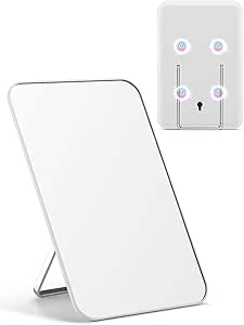 OMIRO Magnetic Makeup Mirror for Desk, 20 x 14cm Table Mirror with Adjustable Stand and Hanging Hole for Shaving and Travelling, White